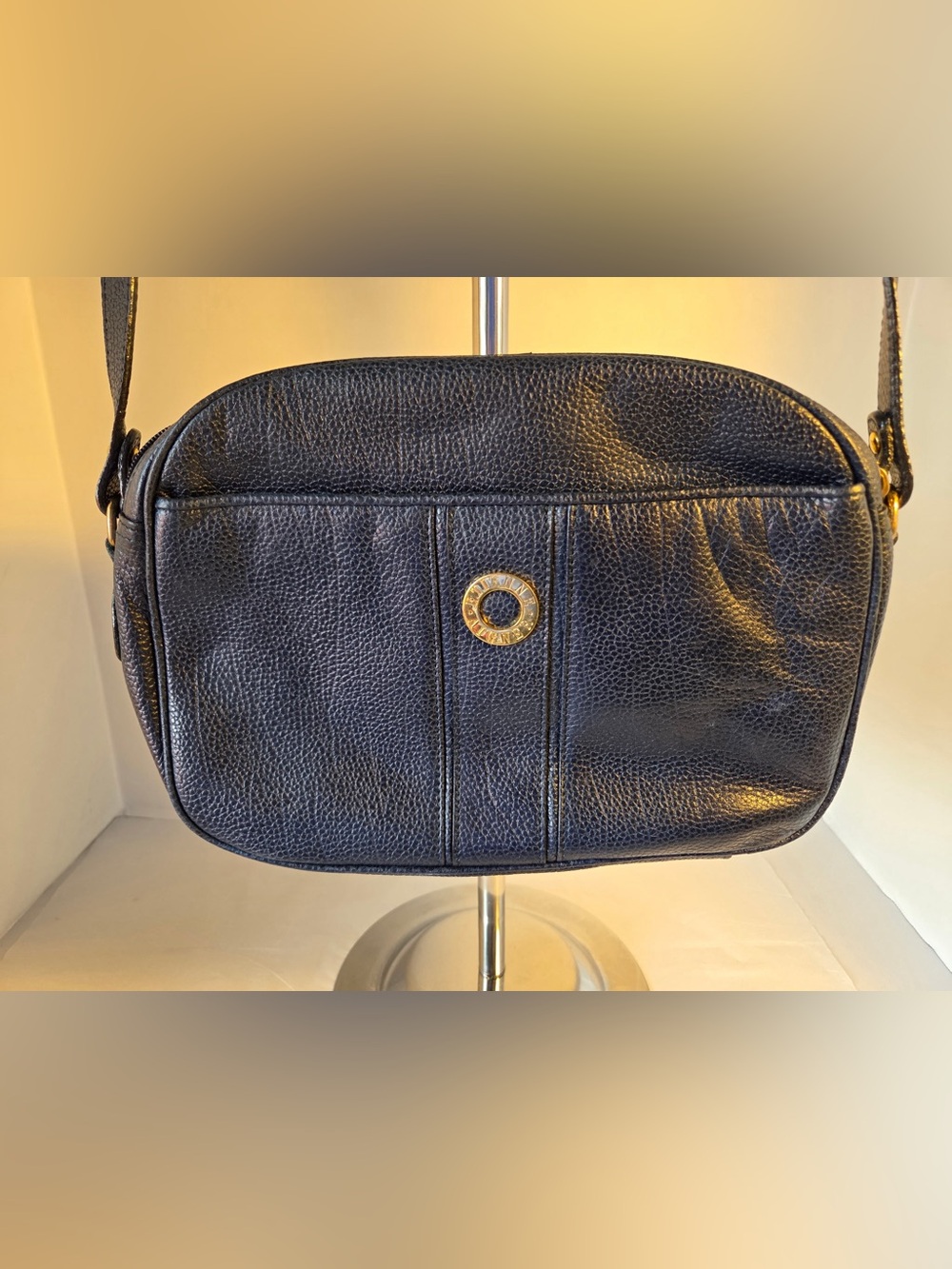Navy Blue Etienne Aigner Crossbody Bag With Gold Tone Hardware Women’s Purse